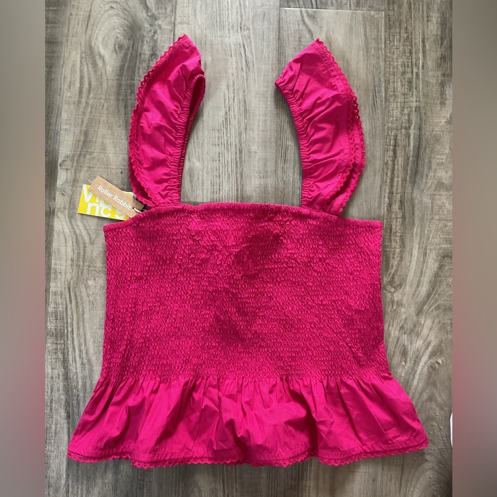 NWT Roller Rabbit Size Medium Sleeveless Smocked Dove Top in Hot Pink $128 - Picture 2 of 5